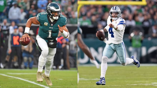Philadelphia Eagles quarterback Jalen Hurts and Dallas Cowboys quarterback Dak Prescott.